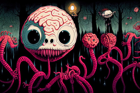 Cartoon character with worms for brainsの素材
