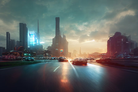Future city Intelligent Vehicles Cars Communicating Ai Logisticの素材