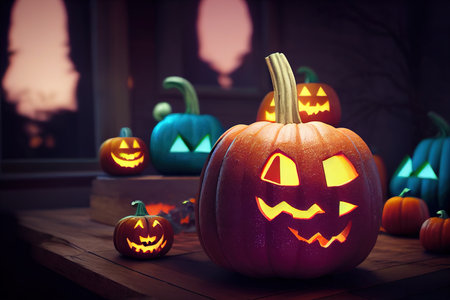Halloween Pumpkin on top of tableの素材