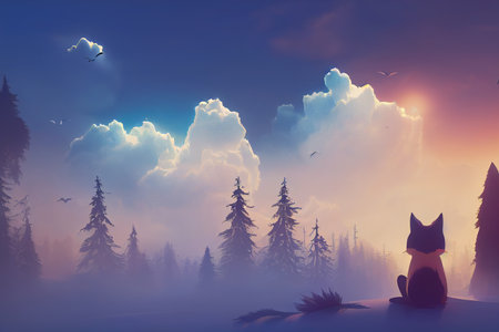 Horizontal banner of forest landscapeの素材