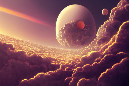 Venus in abstract futuristic background with anime style cloudsの素材