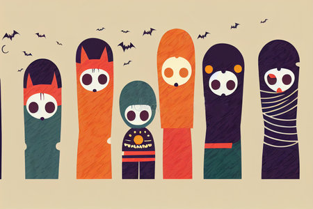 Cute Kids Wear Monsters Costume, Happy Halloween Bannerの素材