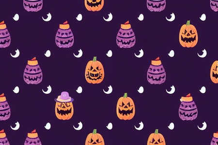 Cute Halloween, Seamless pattern with funny Halloween rabbit in witch hatの素材