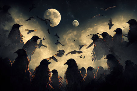 Dramatic mystical background - glowing full moon risesの素材