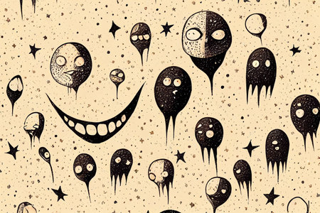 Funny cartoon emotions faces seamless pattern, Happy smiler monstersの素材