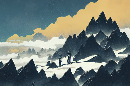 Mountaineers help each other to reach the summitの素材