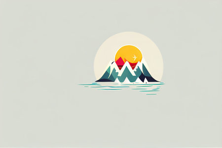 Mountain and Sea Sun icon Design Raster suitable for tourismの素材