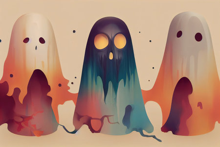 Ghost for Halloween, Set of multi-colored Ghosts faceの素材