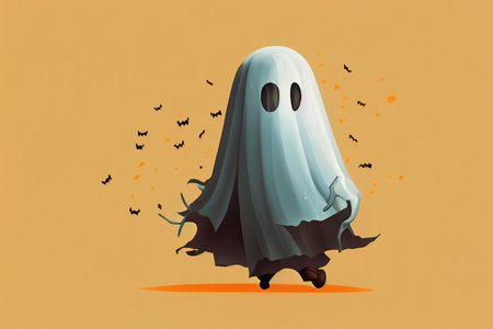 Ghost with shadow and transparency, Happy Halloween, 3d cartoonの素材