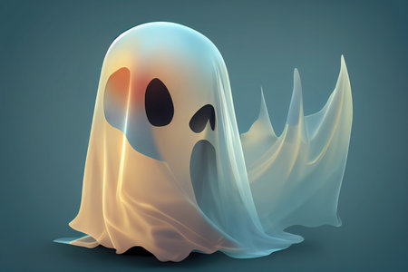 Ghost with shadow and transparency, Happy Halloween, 3d cartoon characterの素材