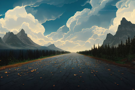 Forest road on a cloudy day. Glacier National Park,の素材
