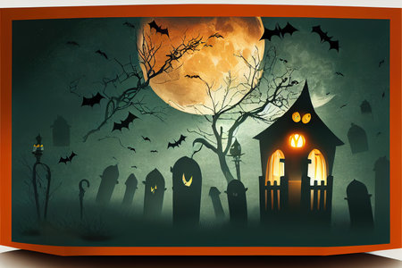 Halloween background design with 3d Podium round, square boxの素材