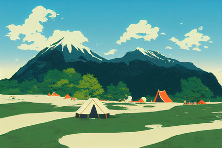 scenery of Raichosawa campsite,tateyama mountain range, Toyama prefecture, Japanの素材