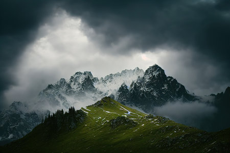 stormy weather in mountains or Giewont Peak, Tatra Mountains,の素材