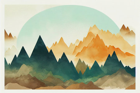 Mountain background , Minimal landscape art with watercolor brushの素材