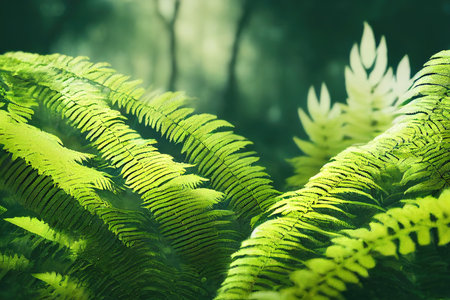 Ferns in the forest, Bali. Beautiful ferns leaves greenの素材