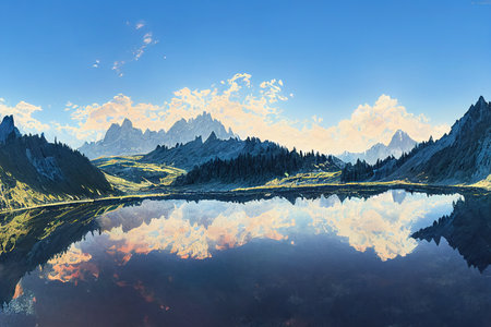 High resolution stitched panorama of a beautiful alpine summerの素材