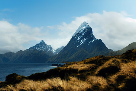 ord Sound, New Zealand, - Mitre Peak is theの素材