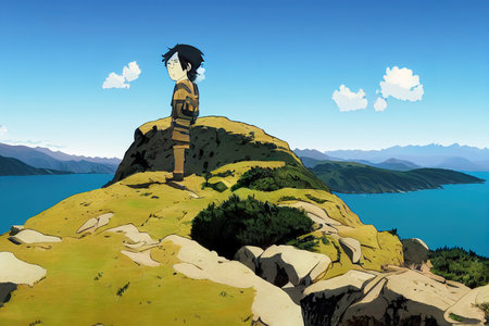 Selfportrait at Peak Hill, South Island of New Zealand,の素材
