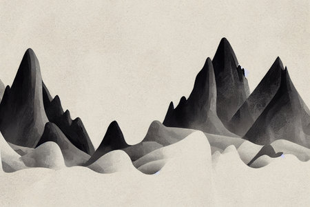 Mountains, rocky peaks, Abstract minimalistic style, One-stroke drawingの素材