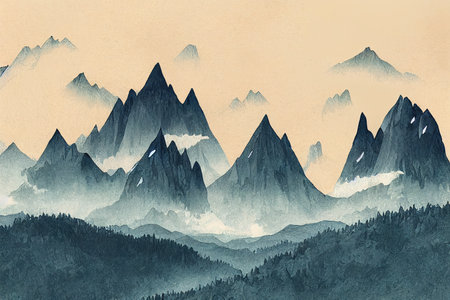 Hand drawn illustration the mountains, 2d illustrationの素材