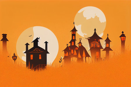 Halloween Concept Banner With Icon Set on Orange Texturedの素材