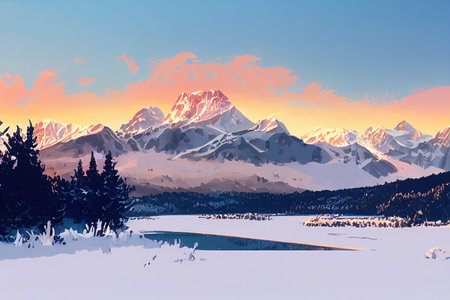 National park High Tatras winter sunrise view and mountainの素材