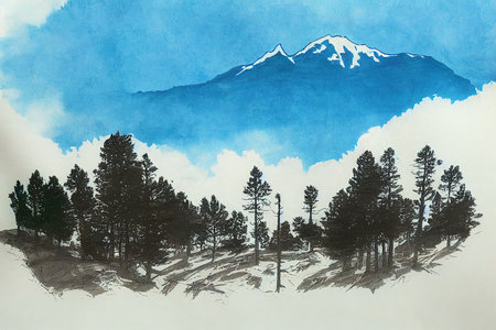 Panoramic Landscape of pine trees and rock mountain withの素材