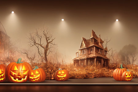 Halloween background with podium for product displayの素材