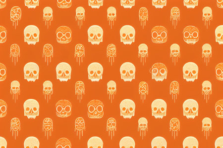 Halloween creepy scary patterns. Patterns with bones, pumpkins, skulls,の素材