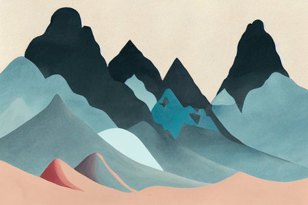 Mountains, rocky peaks, Abstract minimalistic style, One-stroke drawingの素材