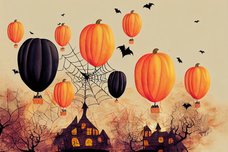 Halloween background with scary air balloons and flag garlands.の素材