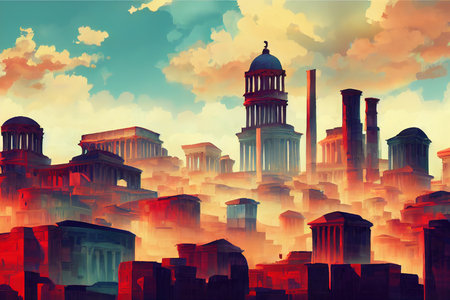 Athens abstract city 2d Anime illustrationの素材