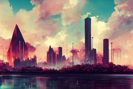 Bangui abstract city 2d Anime illustrationの素材