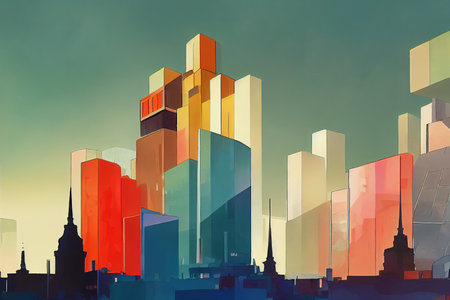 2d stylised painting like illustration of Dhaka abstract cityの素材
