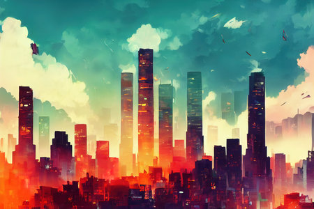 2d stylised painting like illustration of Copenhagen abstract cityの素材
