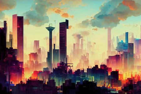 2d stylised painting like illustration of Cayenne abstract cityの素材