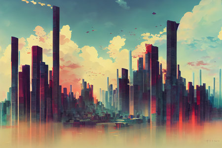 2d stylised painting like illustration of Hagï¿½tï¿½a abstract cityの素材