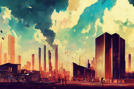 2d stylised painting like illustration of Hanoi abstract cityの素材