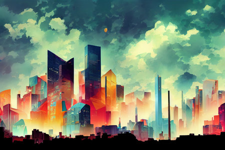 2d stylised painting like illustration of Dodoma abstract cityの素材