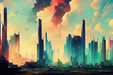 2d stylised painting like illustration of Hanoi abstract cityの素材