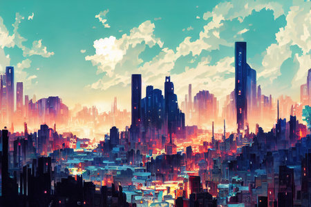 2d stylised painting like illustration of Charlotte Amalie abstract cityの素材
