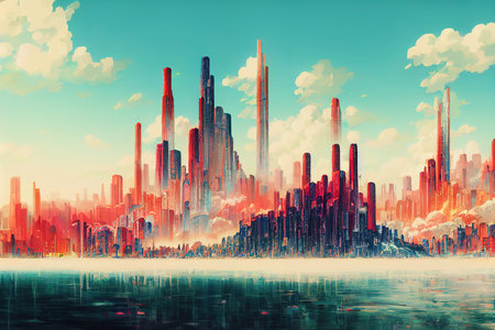 2d stylised painting like illustration of Caracas abstract cityの素材