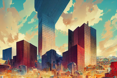 2d stylised painting like illustration of Cayenne abstract cityの素材