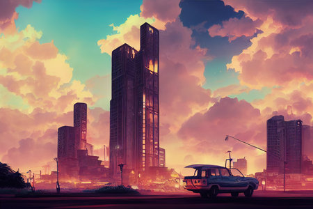 Luanda city 2d Anime illustrationの素材