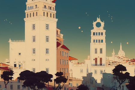 Ljubljana city 2d Anime illustrationの素材