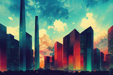 King Edward Point abstract city 2d Anime illustrationの素材