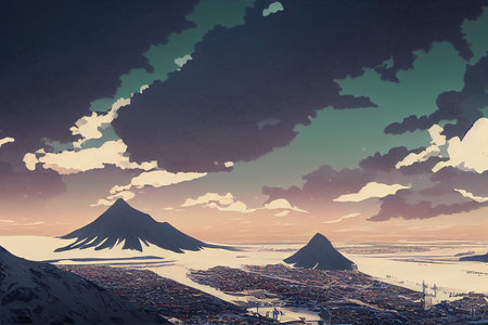 Luanda city 2d Anime illustrationの素材