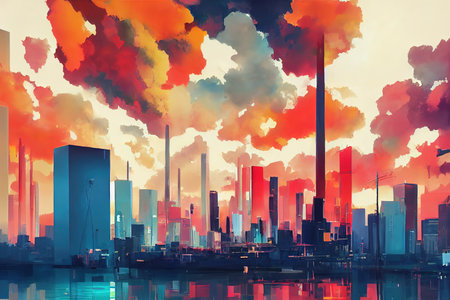 Kingstown abstract city 2d Anime illustrationの素材