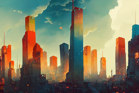 Jamestown abstract city 2d Anime illustrationの素材